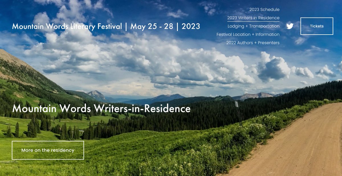 The Mountain Words Literary Festival (@mtnwords) on Twitter photo 2 weeks to get your <a href="/MtnWords/">The Mountain Words Literary Festival</a> Writer in Residence app in! One month in the Rocky Mountains, $5k stipend, unadulterated writing time.
gvlf.org/2021-writer-in… 2 weeks to get your <a href="/MtnWords/">The Mountain Words Literary Festival</a> Writer in Residence app in! One month in the Rocky Mountains, $5k stipend, unadulterated writing time.
gvlf.org/2021-writer-in…
