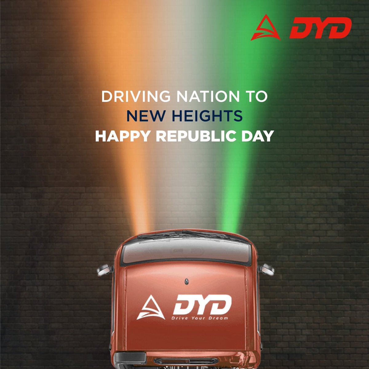 DYDIndia's tweet photo. United we stand, celebrating the spirit of togetherness, diversity, and fraternity, celebrating the pride that is our country. 
Wishing you all a Happy Republic Day.🇮🇳
.
.
.
#DoitWithDYD #DYDvan #26January #74th #carservice #cars #republicday  #doorstepservice #service https://t.co/OQ4ODORuRo