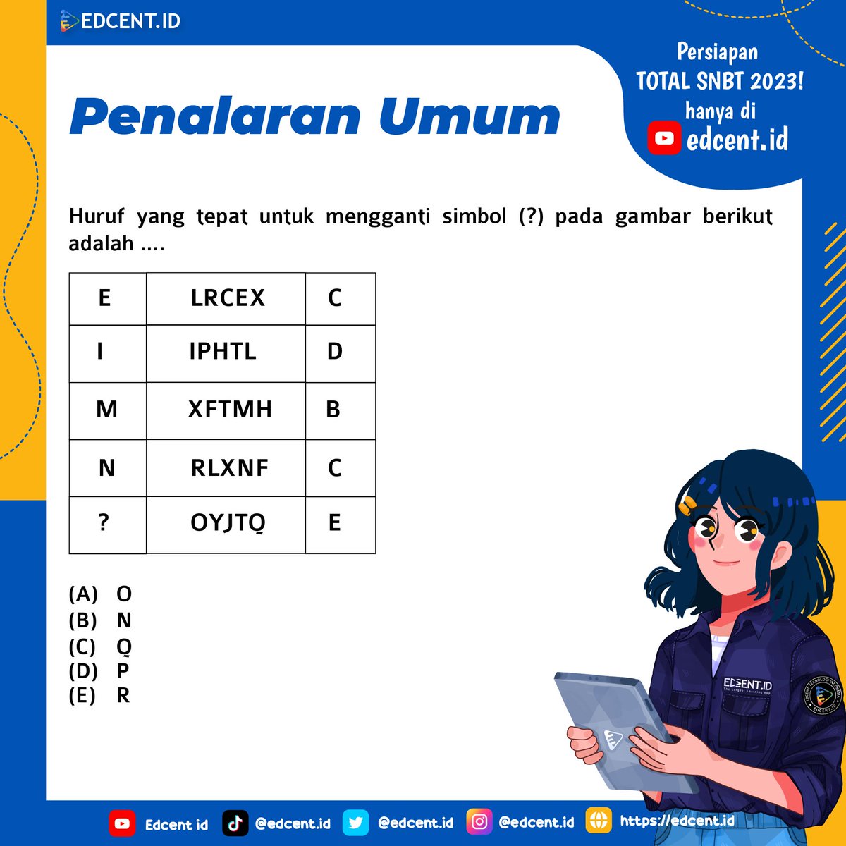 EdcentId's tweet photo. 🚨LATIHAN SOAL TES SKOLASTIK🚨
Persiapan Ngambis UTBK SNBT 2023

Soal Penalaran Umum - TPS
(A Thread)

Tipe Soal : Pola Huruf dan Bilangan

#studytwt #studyacc #ambisverse #utbk2023 #snbt2023 #penalaranumum #tryoutsnbt #masukptn #ambistwt #angkatan23 #gayear https://t.co/T6ht9sJsPv