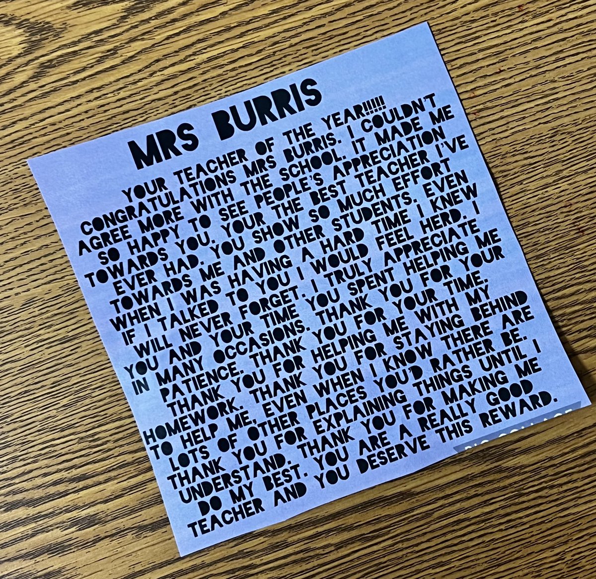 Blown away by the note left on my desk today @flowermoundhs.🥰
This is my “why”. 💙🐾#publicschool #humbled #relationshipsfirst