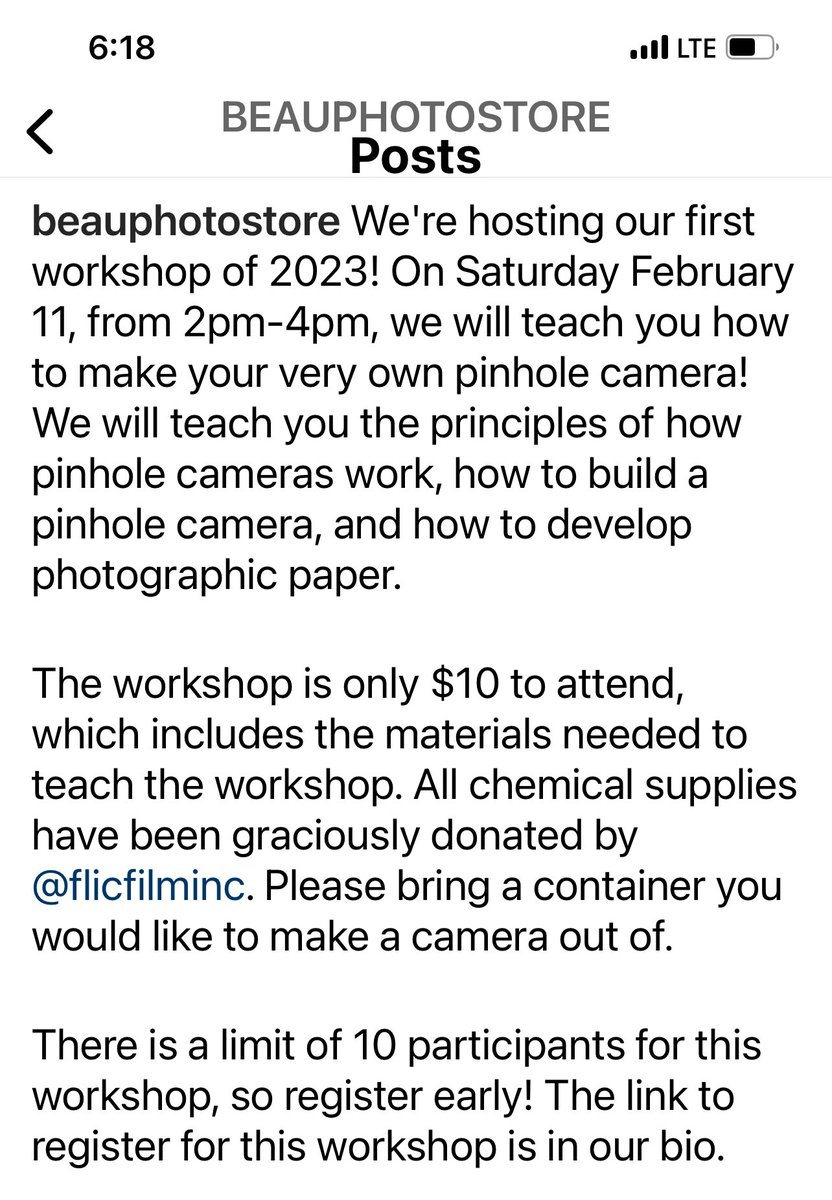 Pinhole Camera Workshop 
Feb 11 
2-4pm
Location: Beau Photo #Vancouver
#beauphoto #beauphotosupplies #workshopsatbeau #pinholephotography #pinholecamera 
beauphoto.com