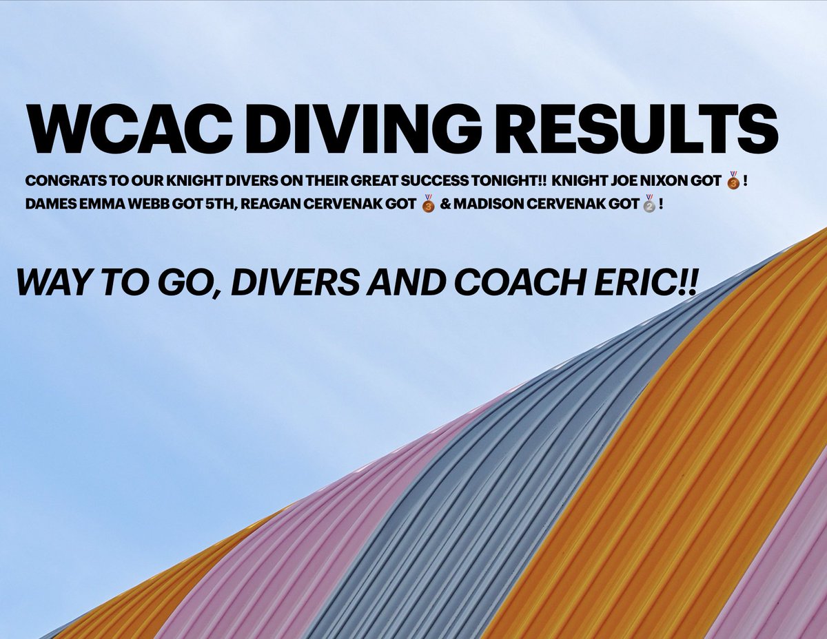 DJOSwimDive's tweet photo. DJO Dame Divers scored 47 pts for the defending champs #Knights at the dive portion of #WCAC Swim &amp; Dive Champs Wed. Maddie Cervenak got🥈 Reagan Cervenak was🥉&amp; Emma Webb got 5th.Joe Nixon got🥉in boys 1m. Congrats AquaKnights! @DJOathletics @DJOAlumni @OConnellHS @bethobaker https://t.co/aWEI078rTp