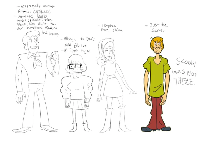 Since everyone has been posting their scooby doo reboot designs I had a dream I was put in charge of a scooby doo reboot and this is what my version of the mystery gang was like 