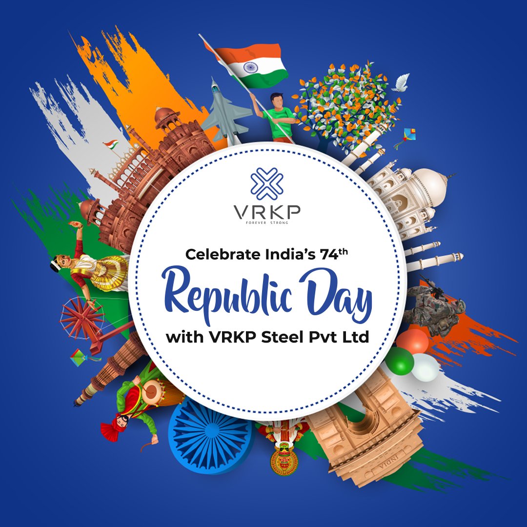 VRKP_Steel's tweet photo. On the proud occasion of the 74th Republic Day of India, VRKP wishes everyone a Happy Republic Day!

#VRKP #SteelTMTBars #Construction #Strength #DualRibbedSteelTMT #Rebars #Ductility #Buildings #SteelBars #SteelIndustry #DreamHome #VRKPSteelTMT #RepublicDayOfIndia https://t.co/PBPWu9Ss47