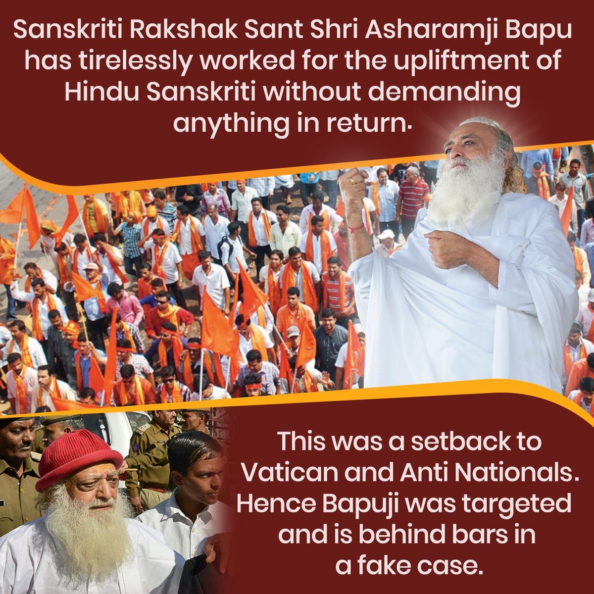 JantaKeeAwaaz's tweet photo. #Bapuji's initiatives had become a Roadblock For Conversion which raged missionaries &amp; they planned this Bogus Case against Him. On 74th Republic Day Janta Kee Awaaz demands Justice for Innocent Asharamji Bapu who is a Victim Of Conspiracy in the series of #सनातनी_निशाने_पर https://t.co/0123EwvUoI