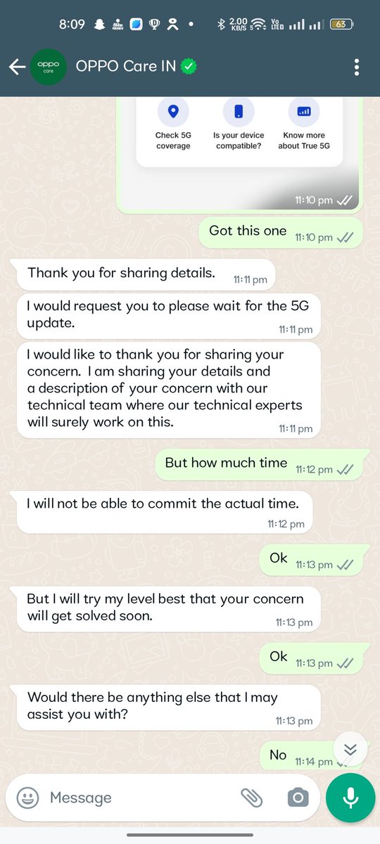 amitrajmth's tweet photo. @Rathorebharath7 @OPPOIndia @OPPOCareIN @oppo Koi samadhan nahi hua aur lagta hai na hoga.
OPPO mobile sell kar do ya exchange karke MI ya Samsung ka le lo.
Sare log 5g ke maje le rahe.
Yanha hai ki 5g phone hote hue bhi 5G nahi compatible hai.
Post k bad
Fir message aayega i would request you to please wait for 5g update https://t.co/uCBIRY7CZ8