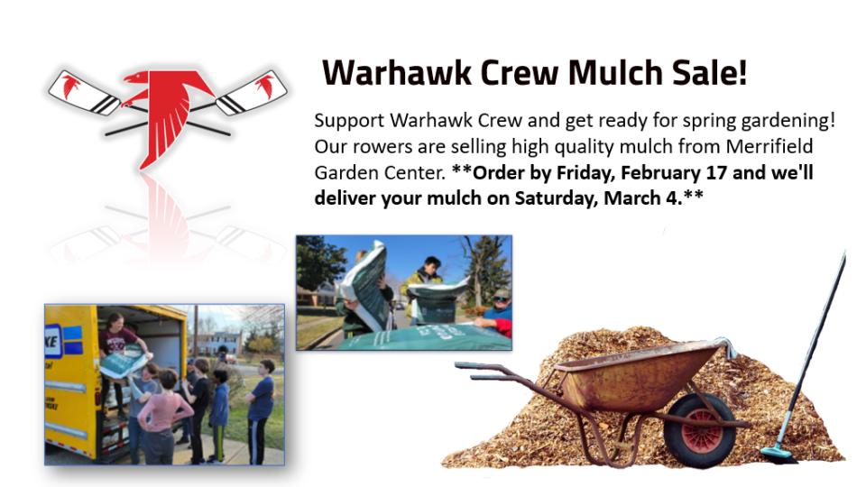 Need mulch?? Madison rowers will deliver directly to your house! Visit warhawkcrew.org/mulch for more info and place your order by 17 Feb!