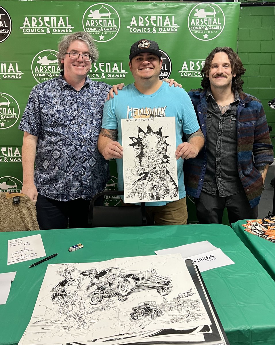 JesseJamesTapia's tweet photo. Thank you. @aubreysitterson &amp; @jebriodo for coming out for our first signing of 2023!

I had an absolute blast hanging out with these guys. They wrote a hell of a comic, #ArchievstheWorld rocks! 

I’m stoked be taking this great page home to add to the collection! https://t.co/7ahsLJSi4J