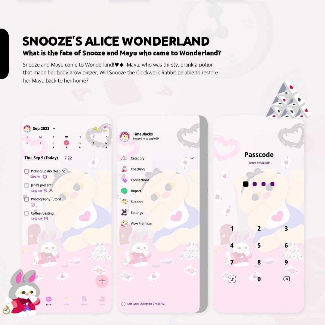 SnoozeKittens's tweet image. 스누즈키튼즈 X 타임블록스, 스누즈의 앨리스원더랜드 타임블록스 테마와 스티커가 출시되었어요!♥️♠️ 

TimeBlocks는 모바일에서도 쉽게 스케줄링 할 수 있는 다이어리앱이에요. 타임블록스 앱에서 ‘스누즈키튼즈 를 찾아주세요.

@GetTimeBlocks #스누즈키튼즈 #타임블록스 #TimeBlocks