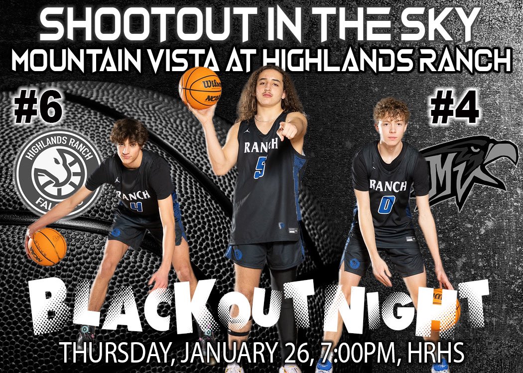 🚨Blackout vs #4 Mountain Vista🚨

Varsity - 7:00 PM
JV - 5:30 
Soph - 4:00
Frosh - 5:30

#RanchNation | #APlayersProgram