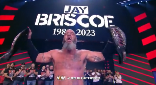 WrestlingCovers's tweet photo. What a moment. ❤ #AEWDynamite 

#RIPJayBriscoe https://t.co/9T5YwvhCLF