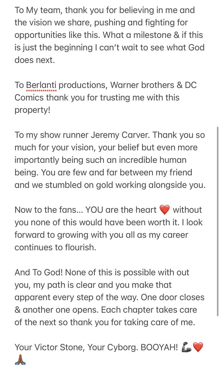 JoivanWade's tweet photo. A letter From your Victor Stone, Your Cyborg #Booyah ❤️🙏🏾#DoomPatrolCancelled https://t.co/VP2cPz9rAL