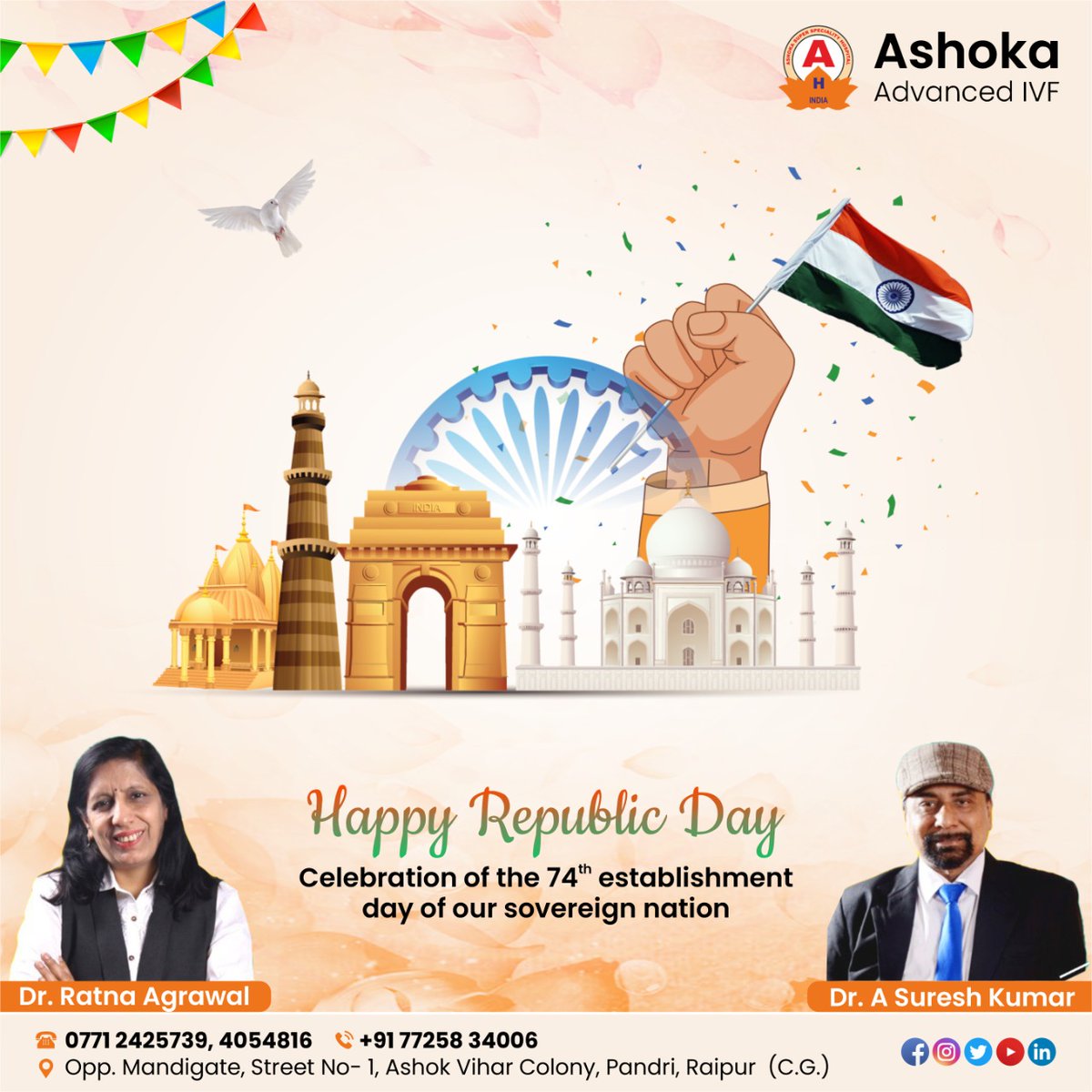 Ashoka Advanced IVF wishes you a very Happy Republic Day. May our nation grow and prosper more every year.

#HappyRepublicDay
#fertility #ivfspecialist  #india #ivf #menstruation #infertilityproblem #stayhealthy #factsaboutivf 
#ashokaadvancedivf #obstetrics #ivfsolution