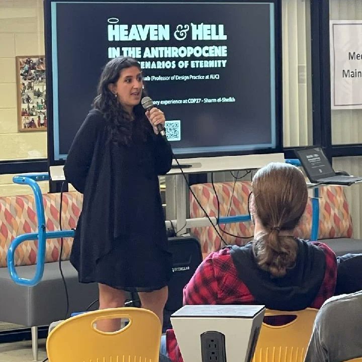 wp_ibdp's tweet photo. Bahia Shehab, a prof @ The American University in Cairo, visited our IB seniors &amp; discussed her TEDtalk on the Arab Spring in 2011. She is an artist, historian, author, and graphic designer.  Her talk revealed how art is a pwrful form of expression &amp; community connection @IB_DP https://t.co/FtaKWHU0Zy