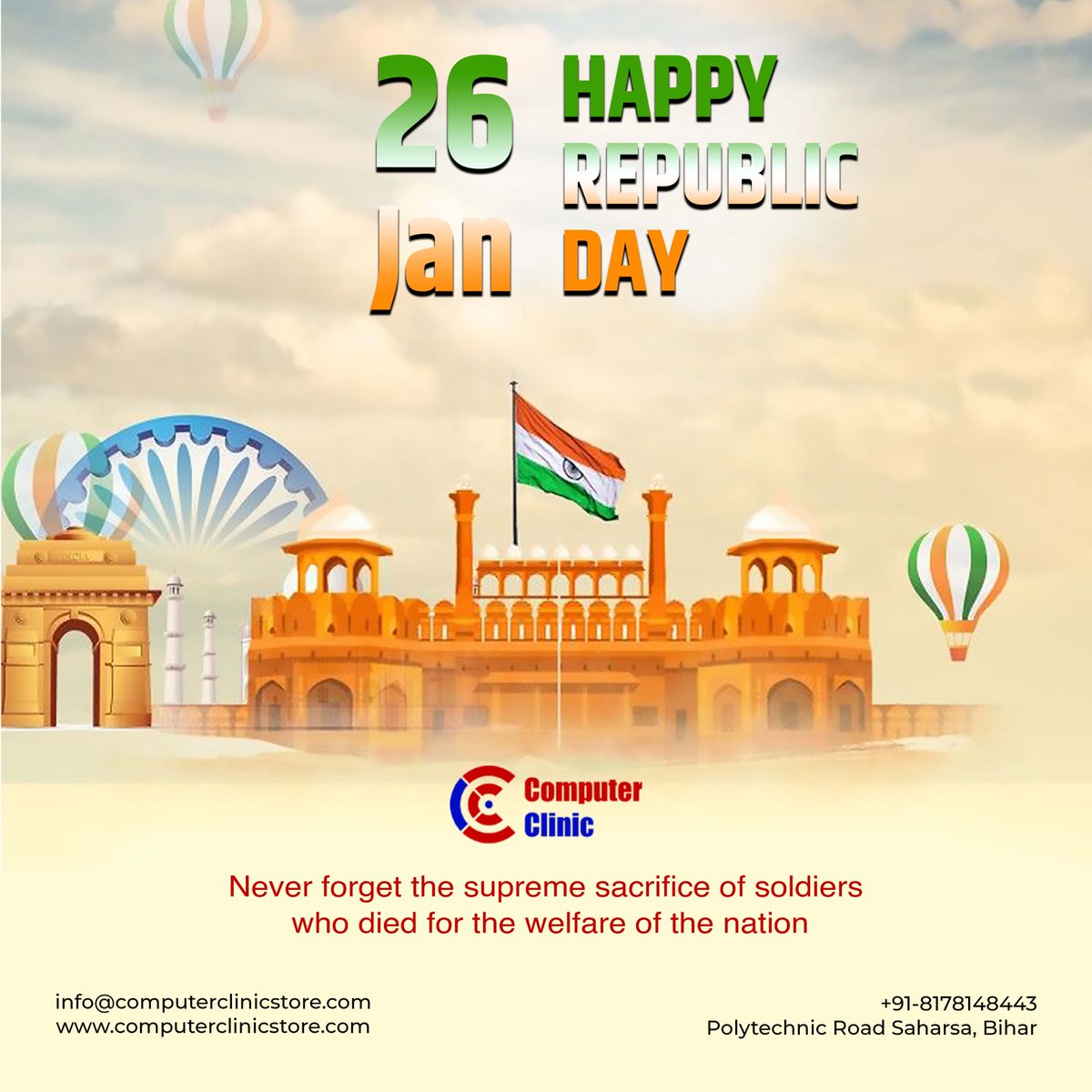 Computer Clinic wishing you Happy Republic Day 2023

#computerclinic #happyrepublicday2023 #republicday2023 #biharstartup #Bihar #Saharsa #itservicesprovider