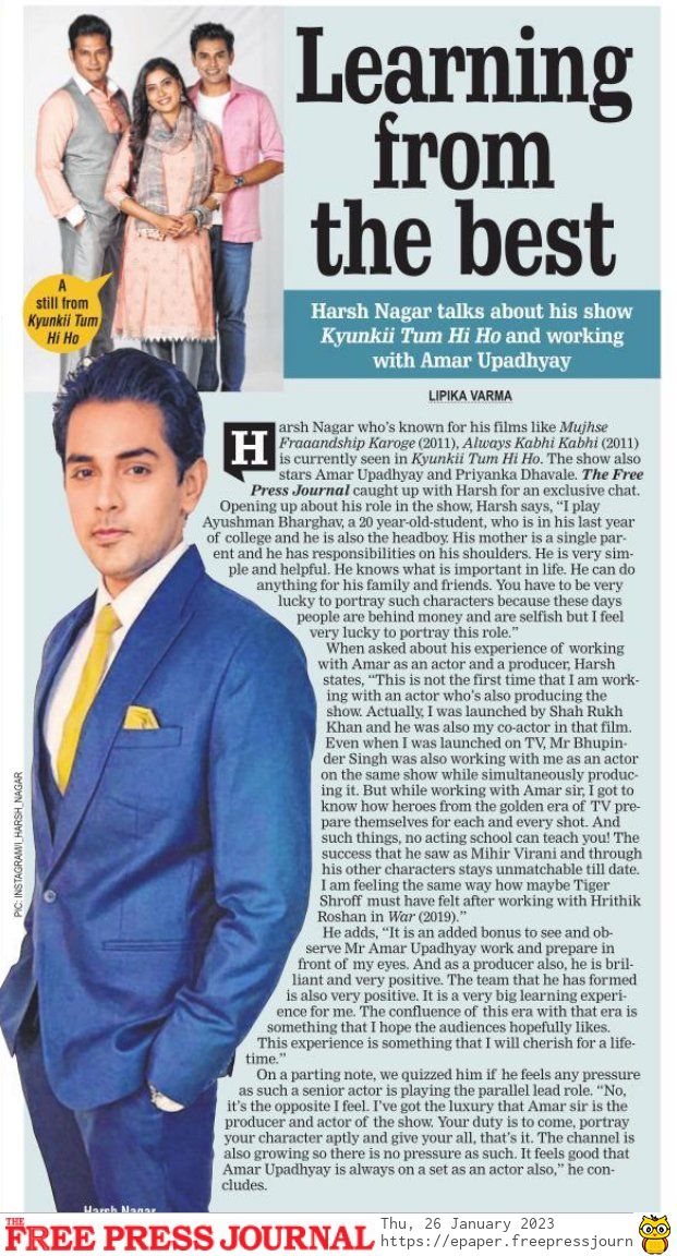 #HarshNagar on his #KyunkiiTumHiHo co-star #AmarUpadhyay, 'I am feeling the same way how maybe @iTIGERSHROFF must have felt after working with #HrithikRoshan in #War' 

By @LipikaV 

freepressjournal.in/entertainment/…