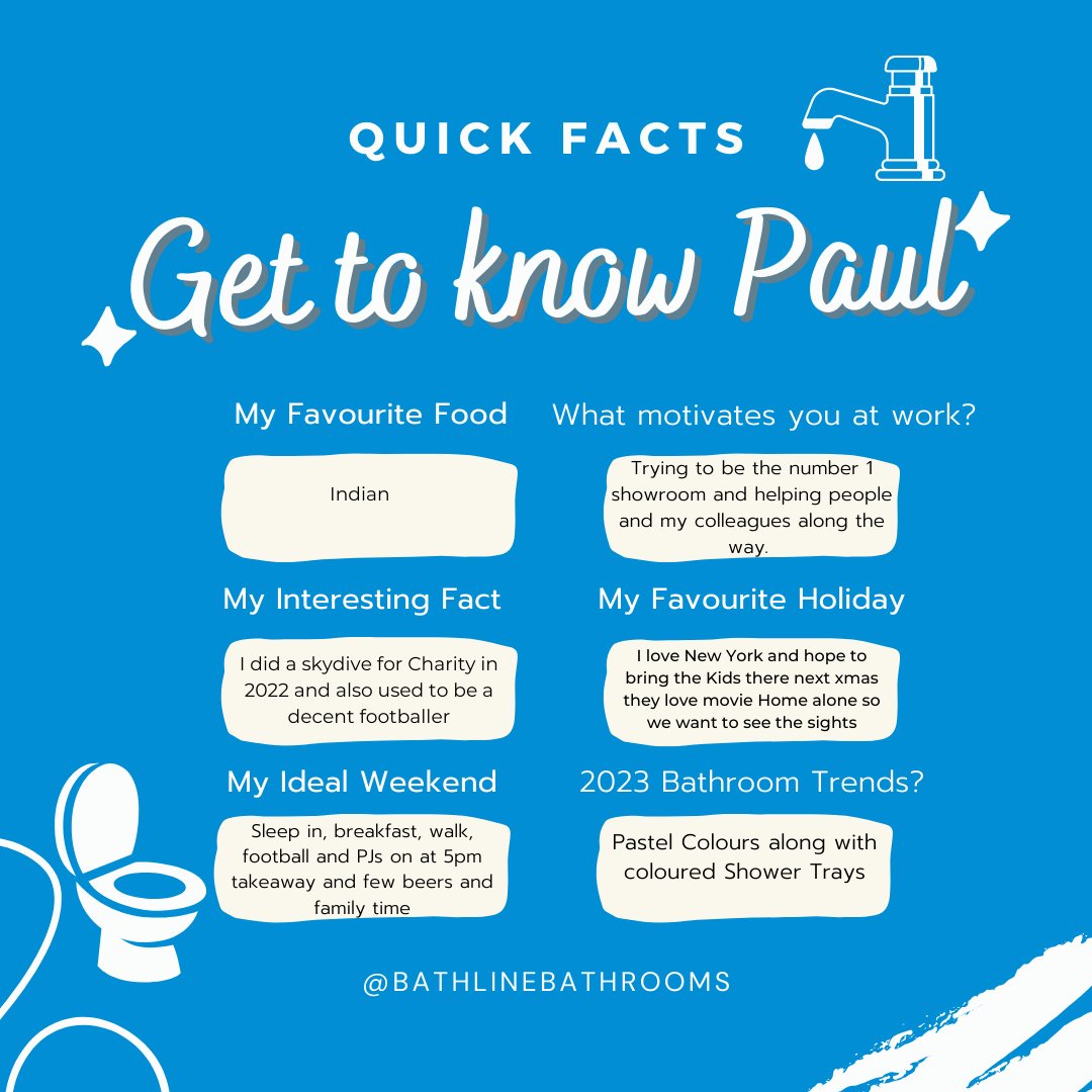 💙 Meet the Team 💙

This week we have Paul Campbell, Newry Showroom Manager.

Let's get to know Paul. 😀

#Bathline #Bathrooms #ni #meettheteam