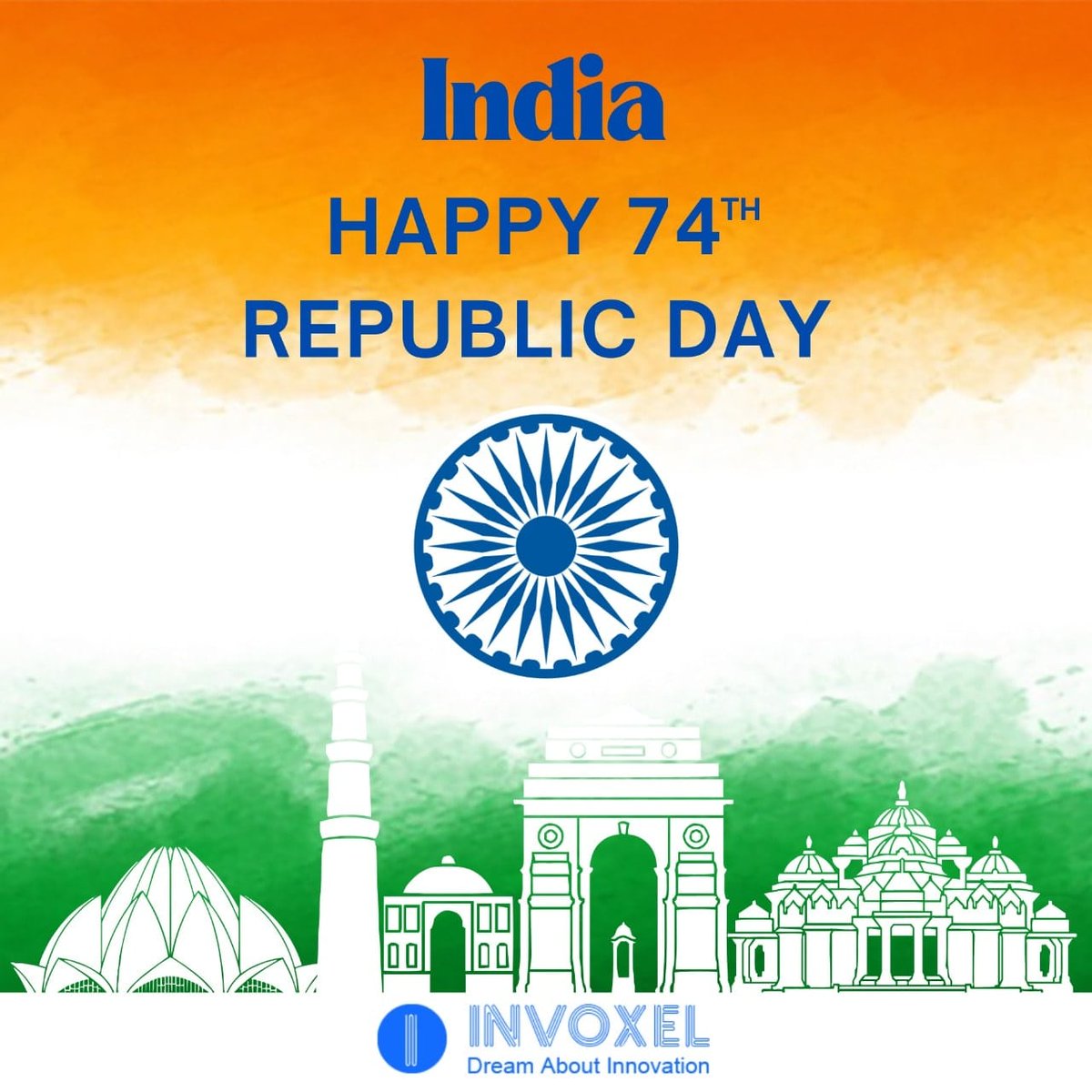 invoxel's tweet image. Wishing you a very Happy 74th Republic Day!!! Let&apos;s make our country a happy, peaceful, prosperous and a strong nation by spreading brotherhood, unity, prosperity and harmony. 🇮🇳  आपको 74वें भारतीय गणतंत्र दिवस व बसंत पंचमी की हार्दिक शुभकामनाएँ 🙏🏻जय हिंद, जय भारत 🙏🏻