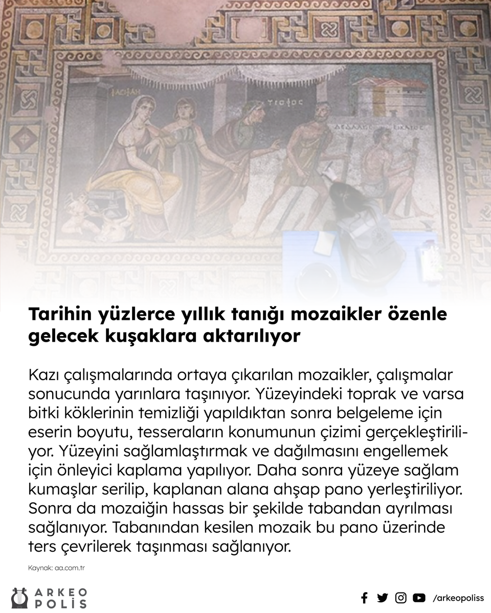 arkeopoliss's tweet photo. Tarihin yüzlerce yıllık tanığı mozaikler özenle gelecek kuşaklara aktarılıyor https://t.co/HowuPyLzZp