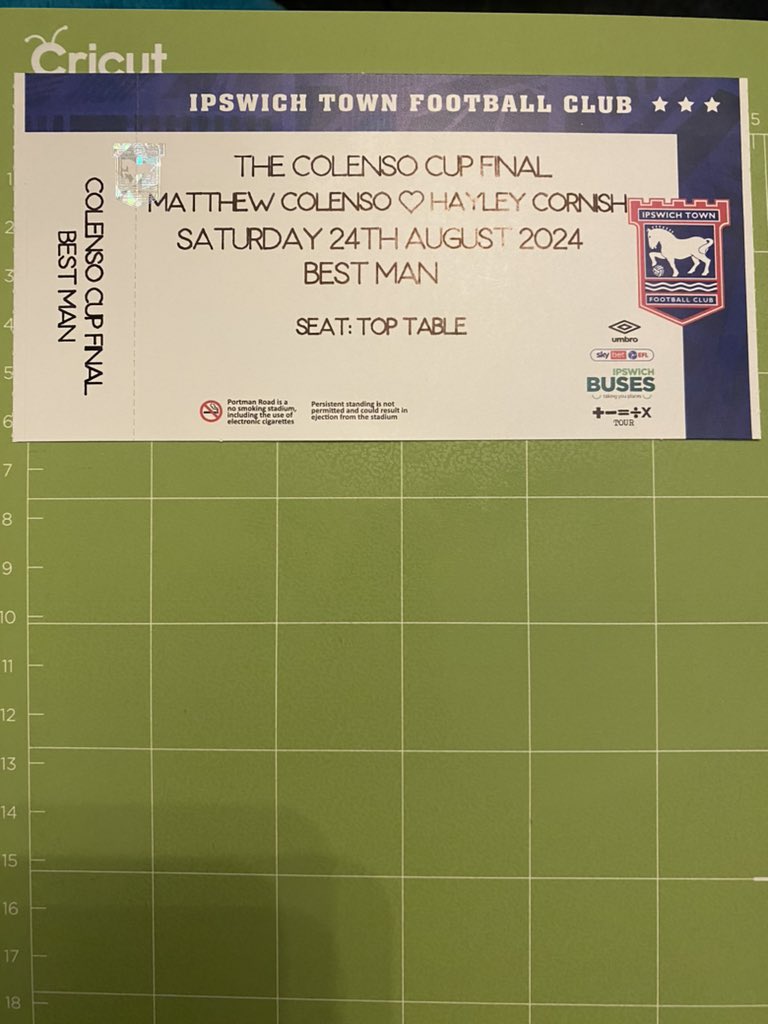 Thanks to the mighty @IpswichTown for sending some blank tickets to make into these to hand out to my best men #itfc #uppatowen #ipswichtown #tractorboys