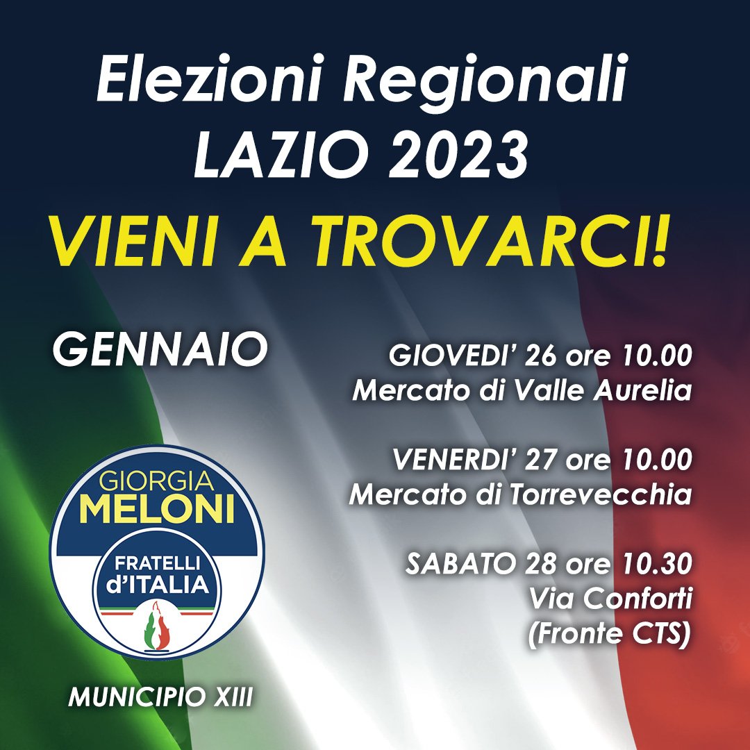 fdiromaxiii's tweet photo. Anche questo weekend siamo in giro per il territorio per far conoscere i nostri candidati al Consiglio regionale Flavio Cera e Chiara Iannarelli! Veniteci a trovare!
#FDI #elezioniregionali2023 #roccapresidente https://t.co/vfInaGNplZ