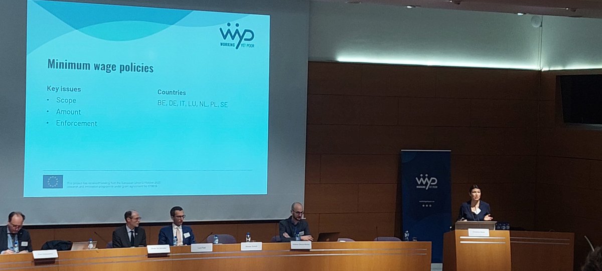 Now a comparative view of the situation of #InWorkPoverty in 7 #EU members states: #MinimumWage #policies with Christina Hiessl <a href="/KU_Leuven/">KU Leuven</a>