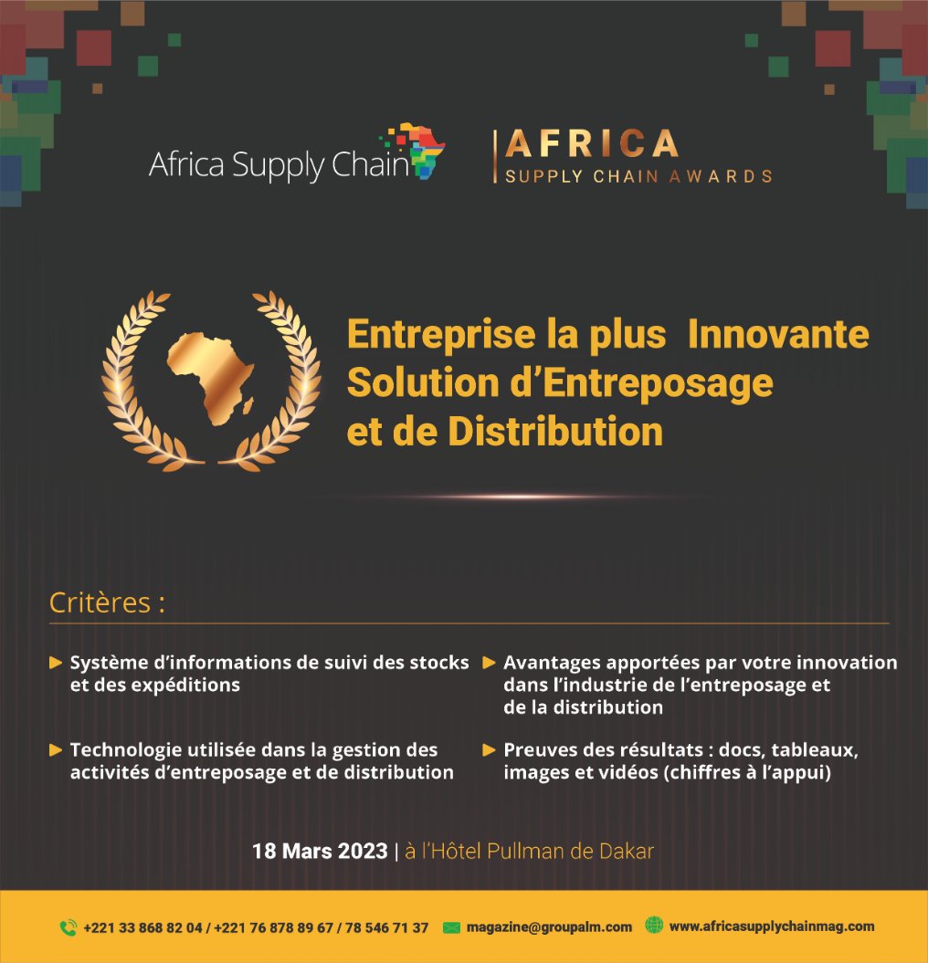 supply_africa's tweet photo. Plus d'infos sur l'événement sur ce lien : https://t.co/ctrDKqv5vV

#transporteurs #armateurs #logisticiens #formation #entreposage #distribution #manutentution #transit  #emballage #ports #aéroports #hub #awards #digital #africasupplychainmagazine #africasupplychainawards https://t.co/uF6w2nlV6V