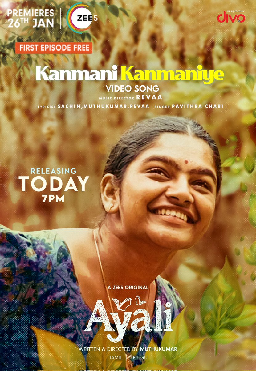 #KanmaniKanmaniye Video song from #Ayali releasing Today at 7 PM. Webseries streaming now on @ZEE5Tamil 👍 #AyaliOnZEE5 #IAmAyali A @revaamusic musical 🎶 Lyrics by #Sachin @muthutveets & #Revaa ✍️ Sung by @pavithra_chari 🎤 @anumolofficial @aruvimadhan