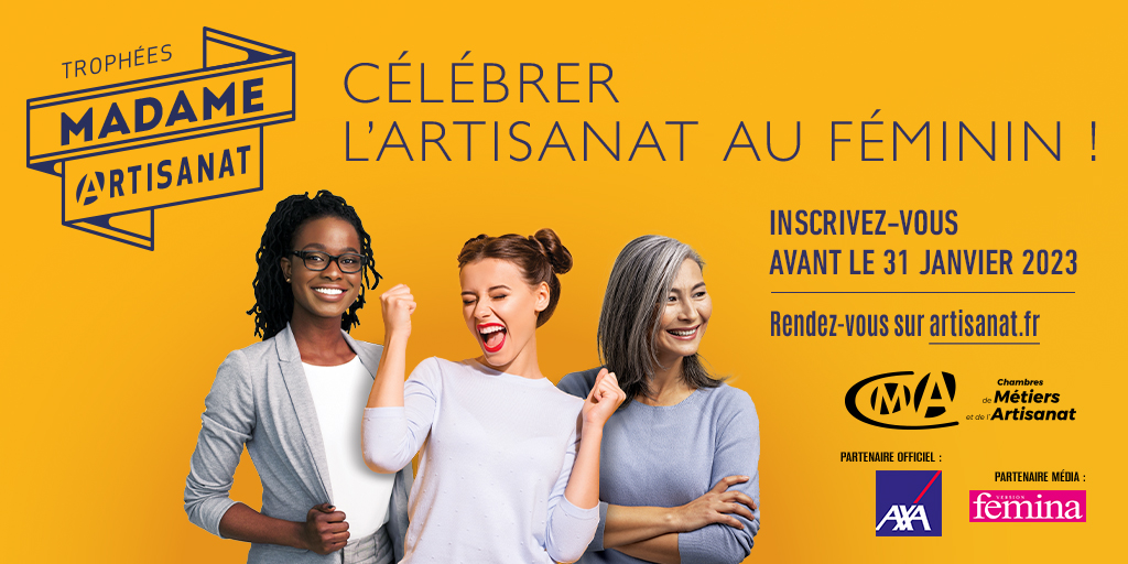 🏆 TROPHÉES MADAME ARTISANAT | Il ne vous reste que quelques jours pour candidater ! 

➡️Cheffes d'#entreprise artisanale, #apprenties, candidatez en ligne à la 4ème édition du prix Madame #Artisanat avant le 31 janvier 2023 👇
cutt.ly/40xW9kO

ℹ️ cma-correze.fr/prix-madame-ar…