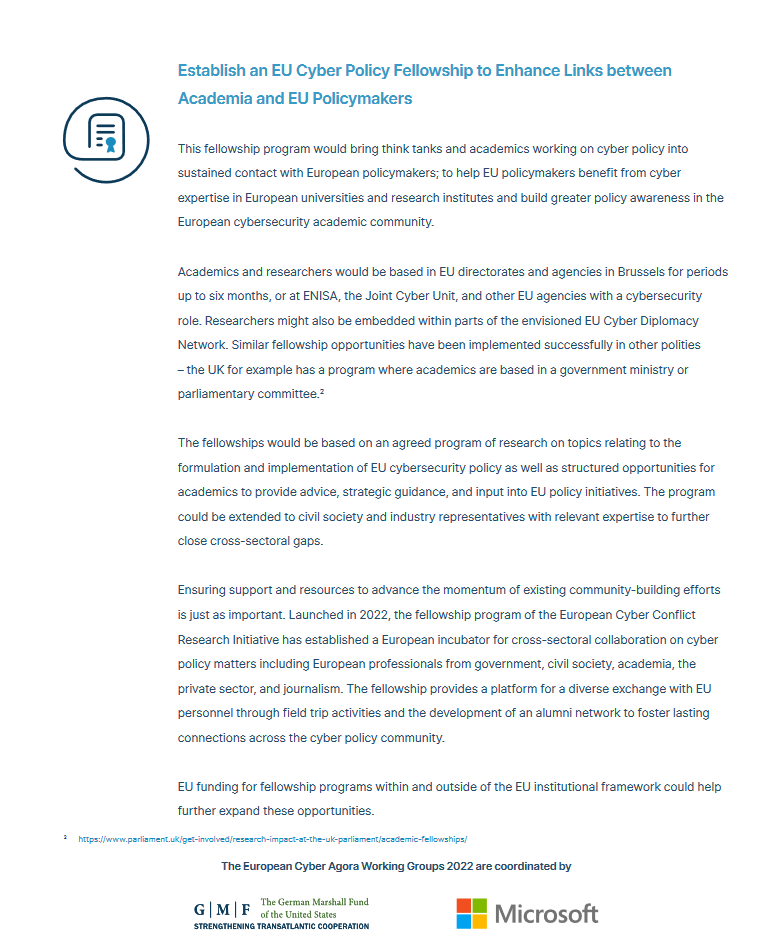 Excellent initiative to integrate expertise and strengthen the policy relevance of research! <a href="/agarcod/">Andrea G. Rodríguez</a>, <a href="/DrJoeBurton/">Joe Burton</a> &amp; I outlined the contributions of such a program for cyber policy at the European Cyber Agora last year. Happy to continue this conversation download.microsoft.com/download/2/4/e…