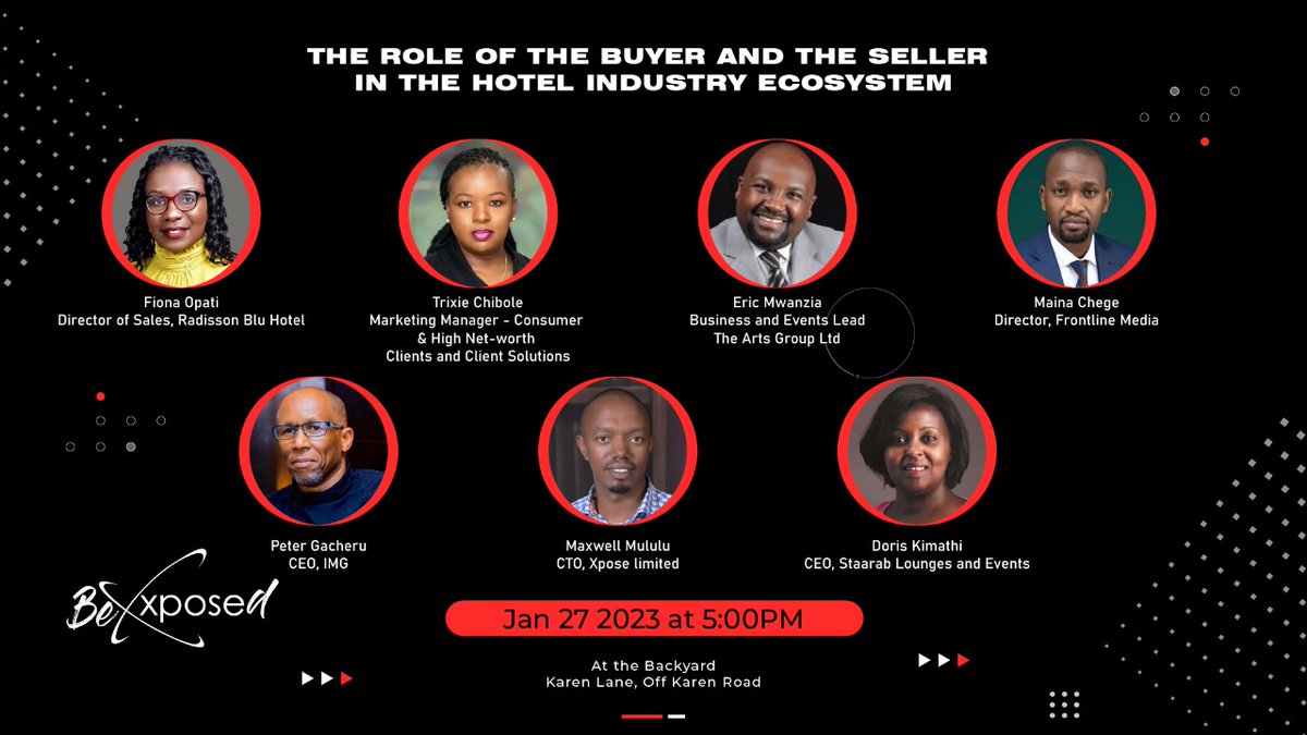 xposeltd's tweet photo. Join our #BeXposed networking event tomorrow & gain valuable insights from industry experts on the role of buyers & sellers in the hotel ecosystem.
The panel discussion will be streamed live on LinkedIn & YouTube, providing a platform you to engage and exchange ideas. #Mwenyeji https://t.co/0avRHkoEG7