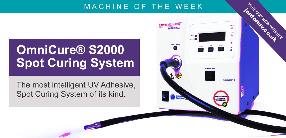 JentonGroup's tweet image. INTRODUCING OUR MACHINE OF THE WEEK…THE OMNICURE® S2000 SPOT CURING SYSTEM
The most intelligent UV Adhesive, Spot Curing System of its kind for UV assembly manufacturing processes
jentonuv.co.uk/products/uv-sp…
#excelitastechnologies #spotcuring #uvadhesive #uvcuring #uv #manufacturing