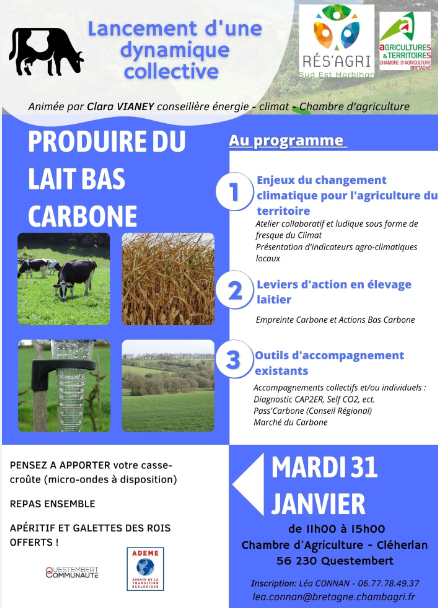 #Agriculture : produire du lait bas carbone🐄 | #PlanClimat🌍
#QuestembertCommunauté accompagne l'émergence d’un groupe d’agriculteurs sur la production de lait bas carbone
Vous souhaitez y participer ?
👉 Infos et inscriptions qc.bzh/laitbascarbone