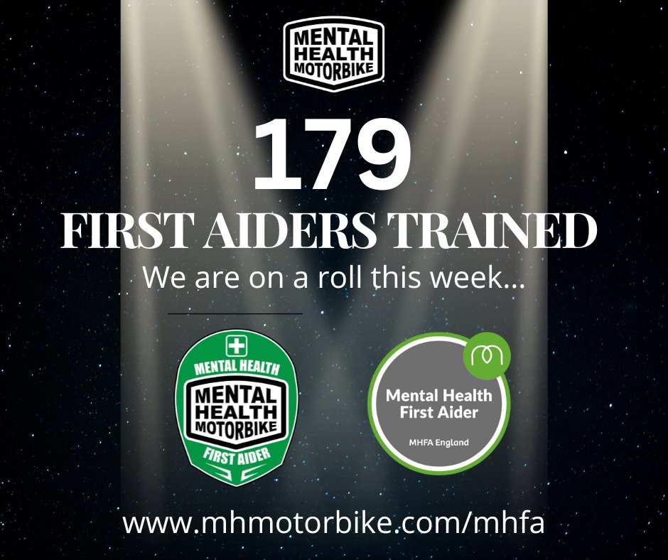 14 more mental health first aiders qualified last night. Aim to reach 1000. We need support to achieve this life saving network
<a href="/mhmotorbike/">Mental Health Motorbike</a> 
@docbikeuk 
<a href="/bennetts_bike/">Bennetts</a>
<a href="/S_Dmotorcycles/">SD Motorcycles</a>
@IamRoadsmart
@mhfa
@thorneycroft_sol
@ssup_tweets
#mhmotorbike
#getoutdostuff 
#mhfa