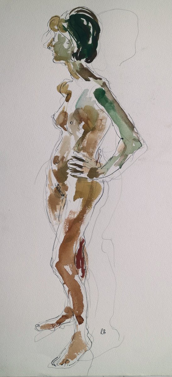 Life drawing: standing figure, ink and watercolour on Bockingford paper