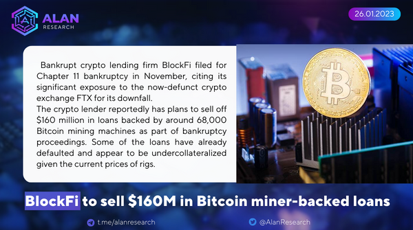 AlanResearch's tweet photo. 🚨BREAKING: Bankrupt Lender #BlockFi to Sell #Bitcoin Mining Machine-Backed Loans
Follow and RT @AlanResearch for latest #CryptoNews
#AlanResearch #NFT https://t.co/v06O4id1zk