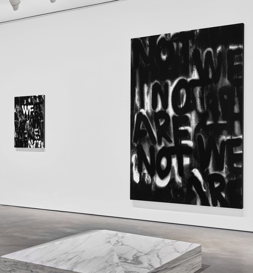 seimpreesnathan's tweet photo. This piece by Adam Pendleton titled "We are Not" just speaks to me on so many levels. On the surface it seems like a simply form of graffiti art in black and white, but this seems to be deceptively simple. I can't describe it, but it is amazing. #ARTH287Artoninsta https://t.co/SYvILjvghP