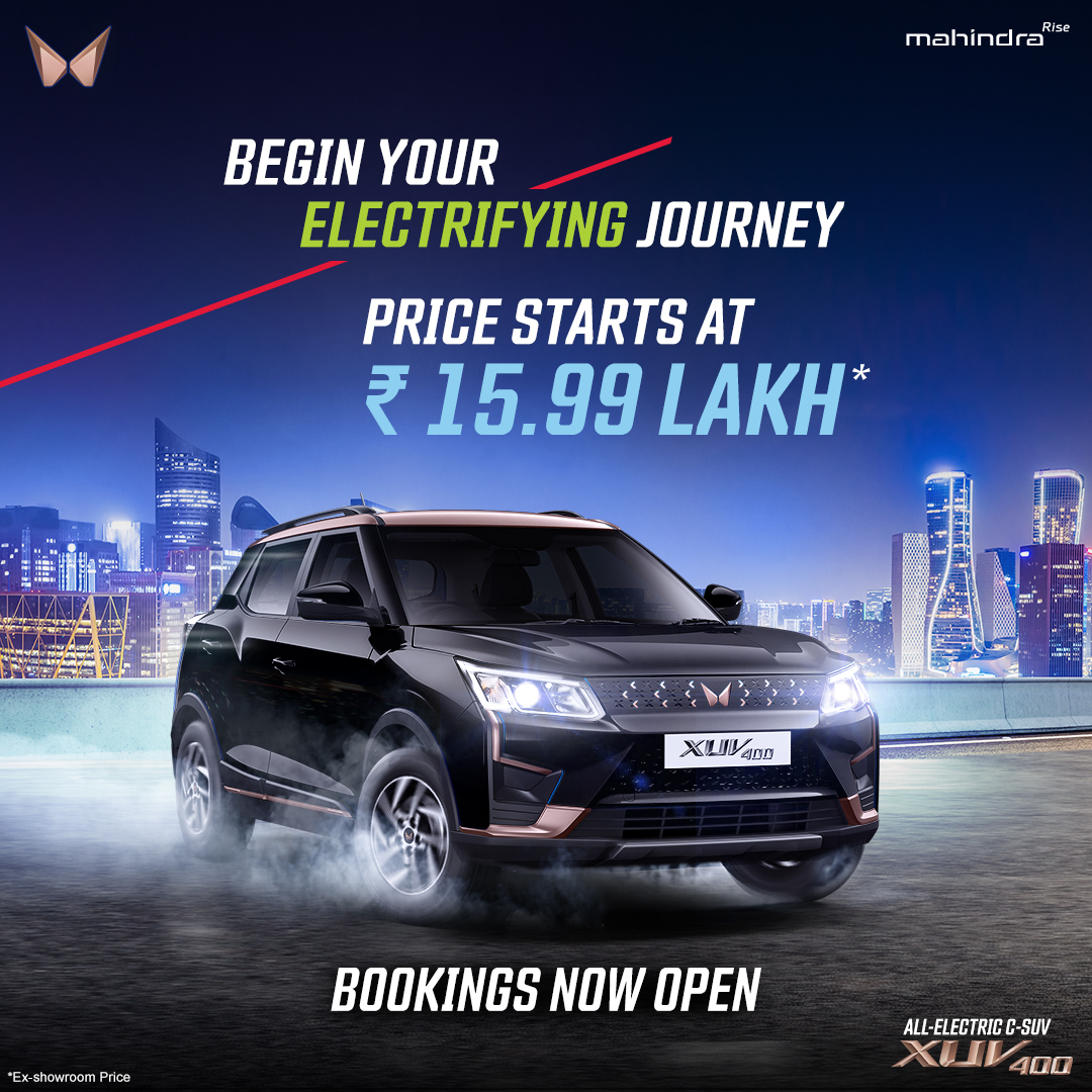 Mahindra_XUV400's tweet photo. The fun, fast and electric XUV400 starting at Rs. 15.99 Lakh*. Be a part of the first 5000 to avail exclusive introductory prices on each variant.

Book now: https://t.co/ua4JpxNiro

#XUV400 #MahindraXUV400 #AllElectric https://t.co/EVk6MvOdoF