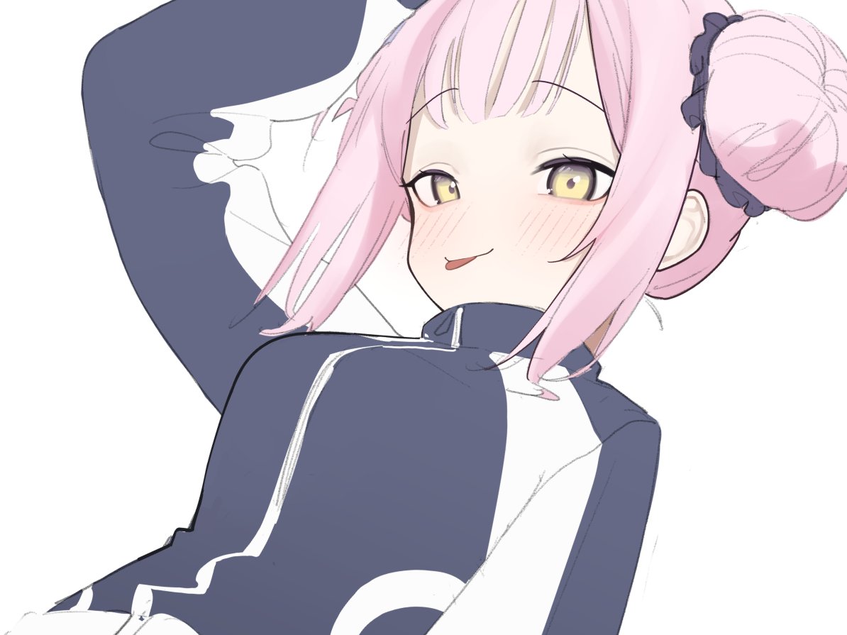 mika (blue archive) 1girl hair bun solo tongue out tongue pink hair yellow eyes  illustration images