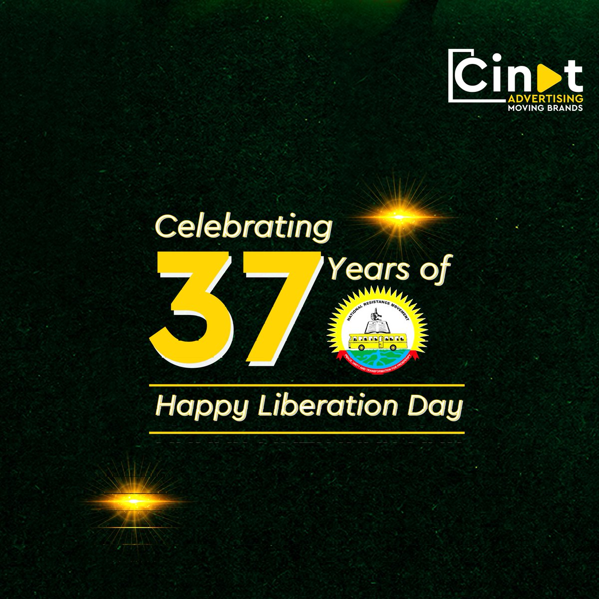 cinat_GroupLtd's tweet photo. Another year, Another celebration! It's very important we remember the huge bravery and courage exhibited by the National Resistance Movement in the fight for freedom.
#CinatAdvertising #NRMday #LiberationDayUG https://t.co/56AV8kOm94