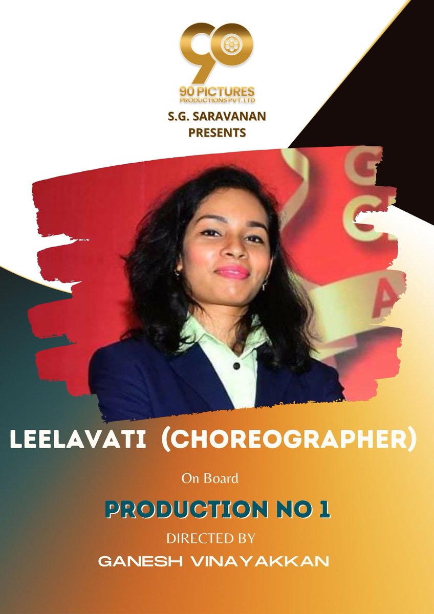 90_pictures's tweet photo. We’re immensely happy to announce @KumarLeelavathi as The Choreographer in Production no.1 of @90_pictures Produced by G.S.Saravanan Directed by @ganeshvinayakan @mynnasukumar @YugabhaarathiYb
@editorkishore @artilayaraja @Aravoffl @iamramyapandian @kaaliactor @baby_kritika https://t.co/sdCqwr0czr
