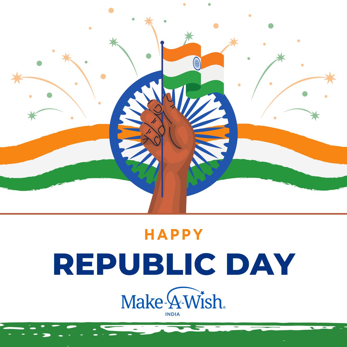 Make-A-Wish Foundation of India wishes everyone a happy 74th Republic Day. Let us celebrate the glory of our nation &amp; share the pride of being an Indian!

#makeawish #makeawishfoundation #makeawishfoundationindia #india #children #childrenscharity #republicday #republicdayindia