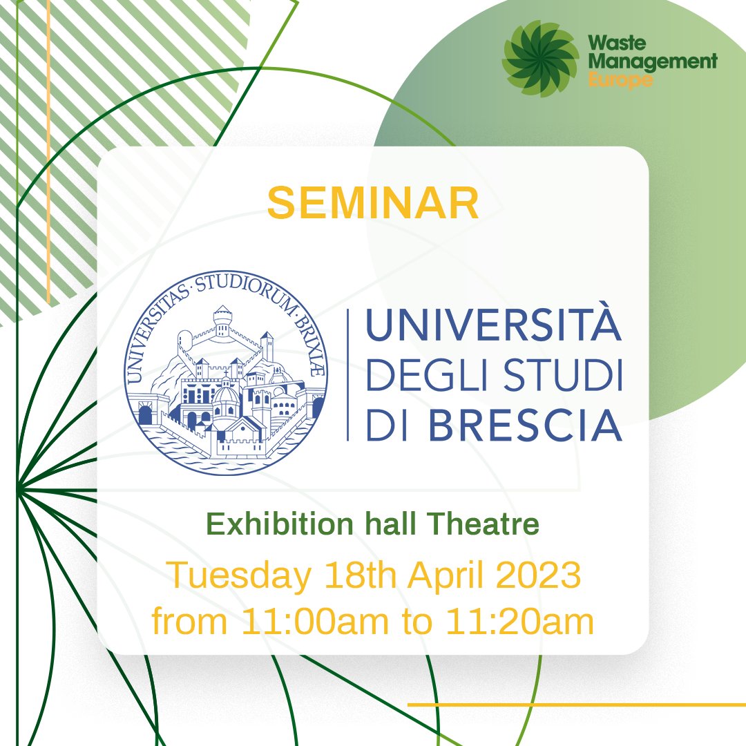 The @unibs_official present at WME their seminar on Technological innovations in lithium-ion batteries waste management held by Prof. Elza Bontempi - INSTM and Chemistry for Technologies Laboratory, on Tuesday 18th April 2023 from 11:00am to 11:20am in the exhibition hall Theatre
