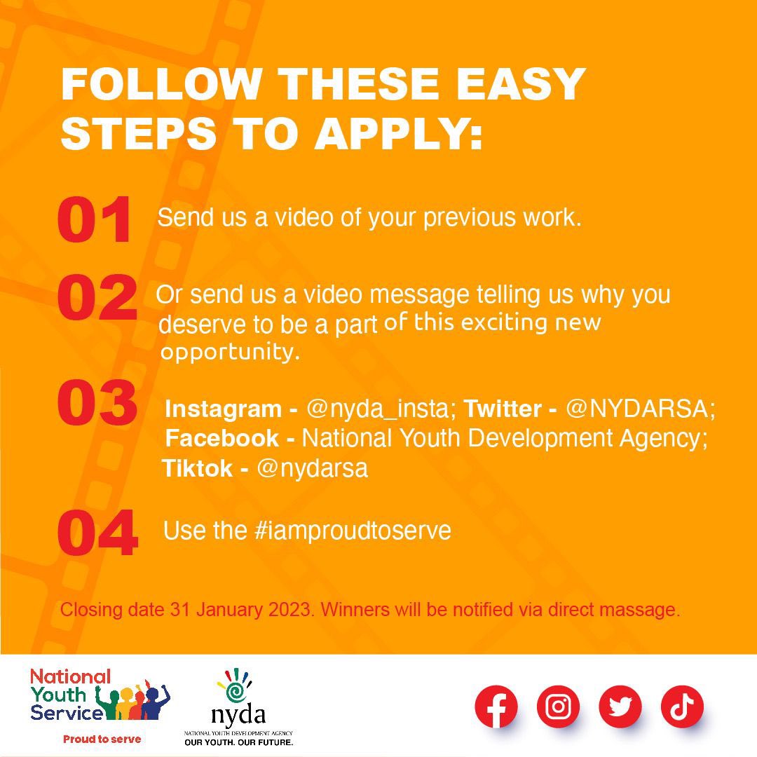 Filmmakers who are looking for a job here is a plug. Make sure you follow all the steps when applying at Nyda Closing date 31 January 2023 #iamproudtoserve