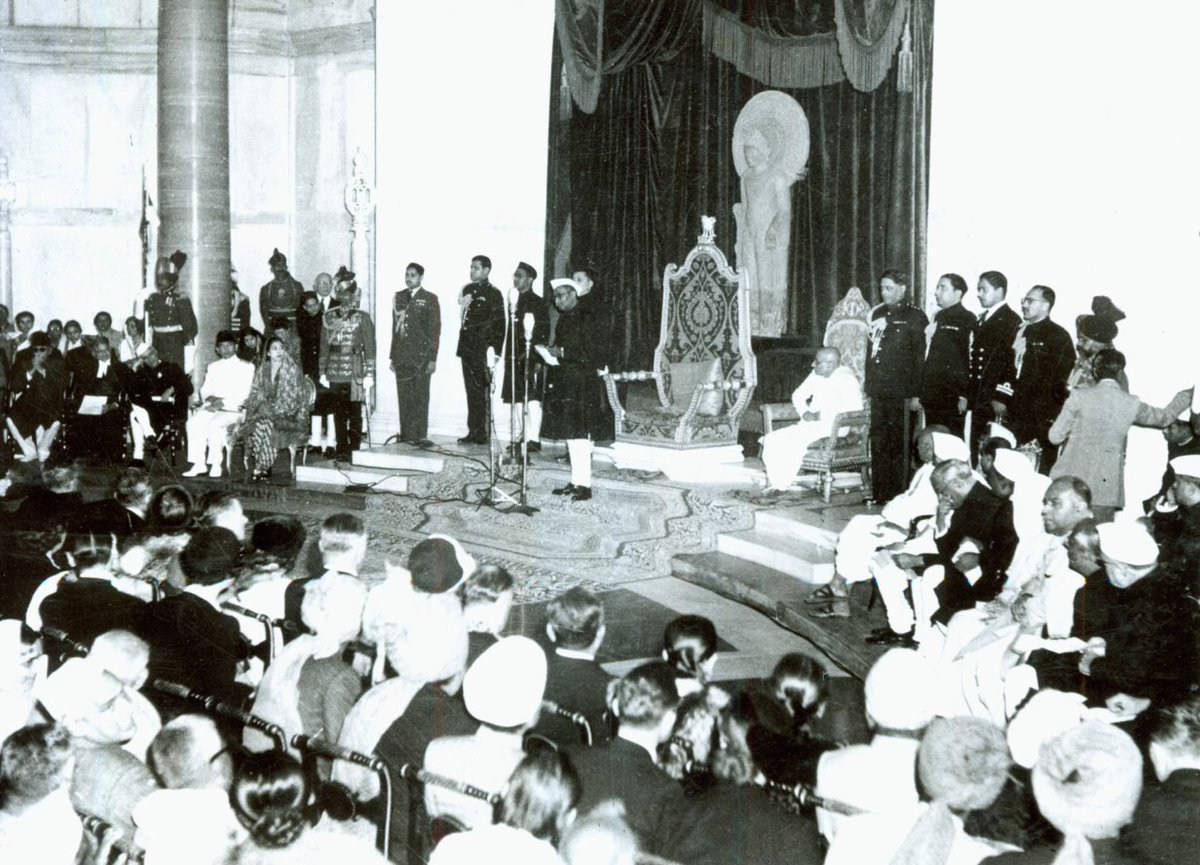 January 26, 1950: Dr Rajendra Prasad taking oath as the President of India in a Swearing-in-Ceremony at the Durbar Hall, Government House (now Rashtrapati Bhavan), New Delhi. #RepublicDay