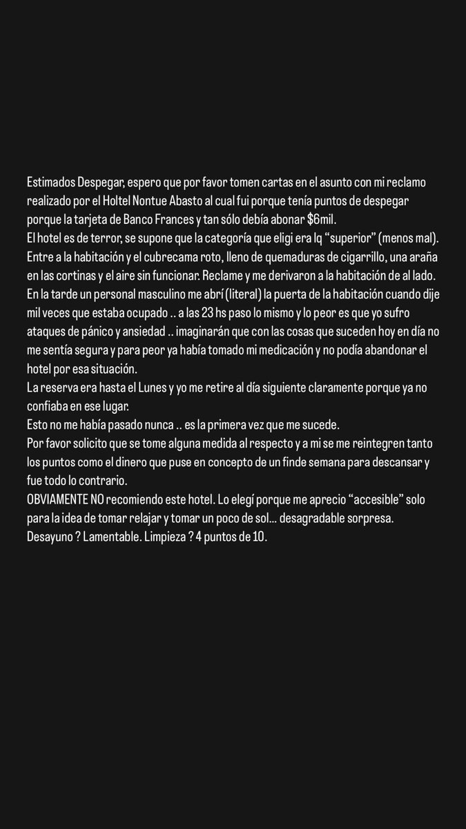 antoBertochi's tweet photo. @DespegarAr @HOTELNONTUE #reclamo #inseguro NO lo recomiendo.
Hablo con libertad de expresión porque fue MI experiencia. https://t.co/nqEnE0gh3H