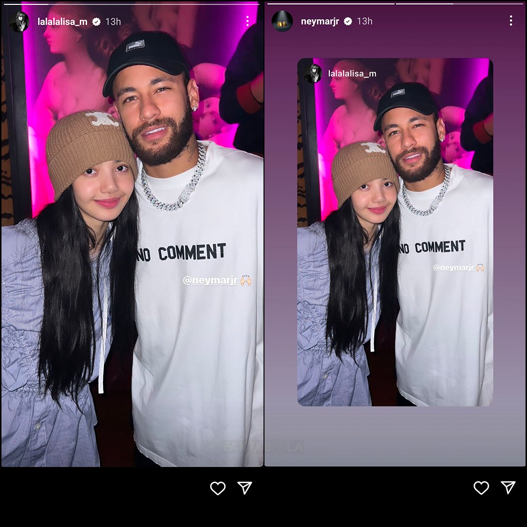 Lisa Blackpink upload insta story bareng Neymar, kemudian direpost oleh Neymar 🖤💗