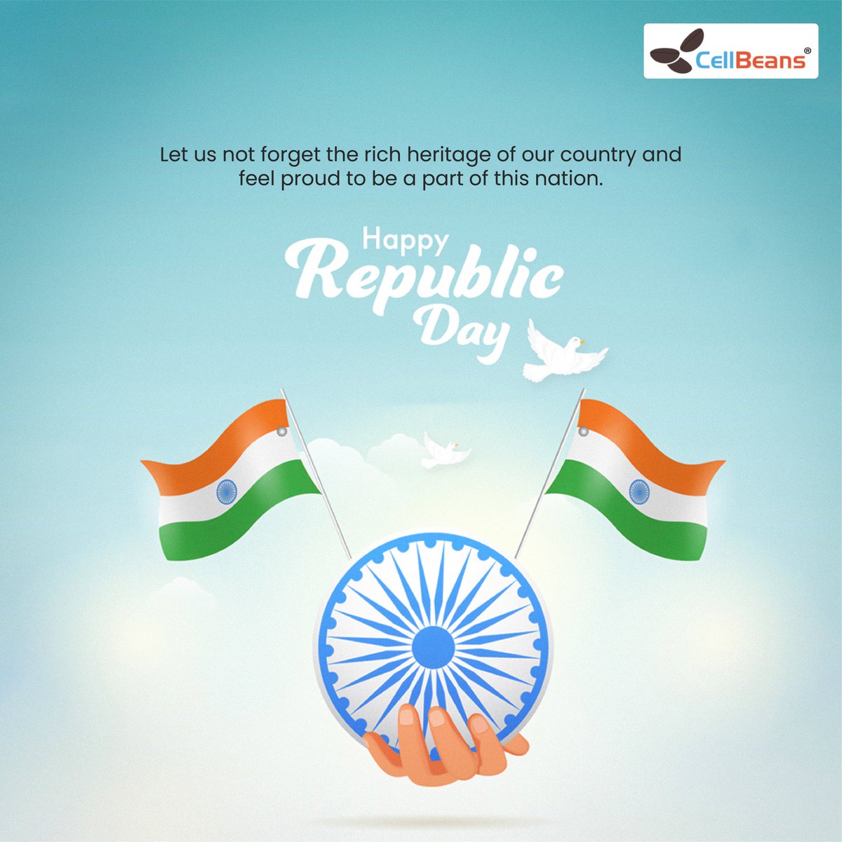 CellbeansH's tweet photo. With a feeling of patriotism in our hearts, we wish every one of you a very Happy Republic Day.

.

.

.

#republicday #republicdayindia #republicday2023 #republicdayparade #republicdayspecial #republicdaycelebration #26january #happyrepublicday #happyrepublicday2023 https://t.co/u99h1qETBo