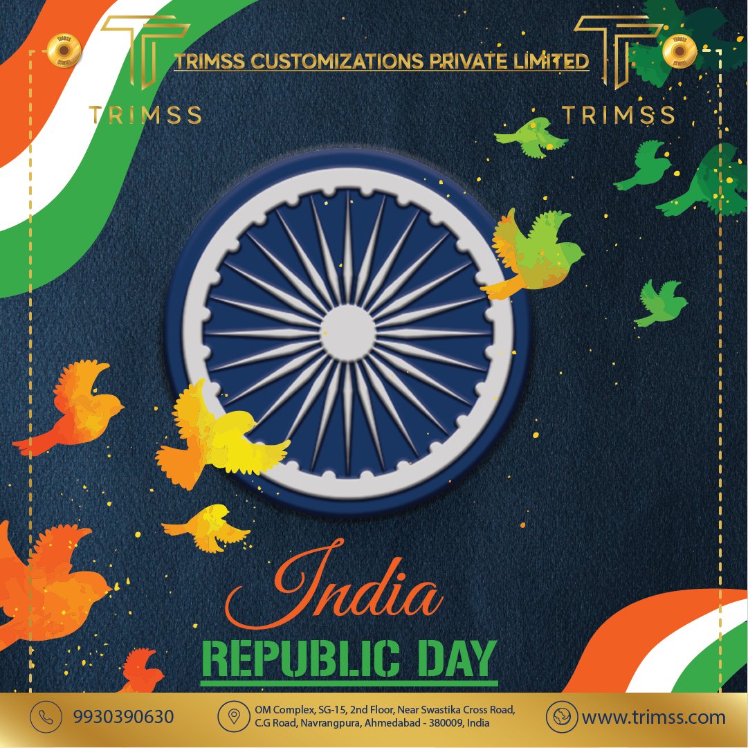 trimsscustom's tweet photo. Happy Republic Day...
.
Visit us: OM Complex, SG-15, 2nd Floor, Near Swastika Cross Road, C.G Road, Navrangpura, Ahmedabad - 380009, India
.
Contact us: +91-9930390630 
.
.
.
.
.
 #trimss #trimsscustom https://t.co/Gv3hrtvxp6