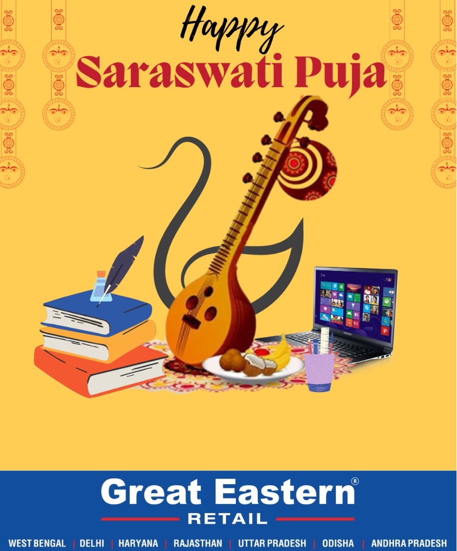 May Goddess Saraswati bless you with good health, wealth, and the ocean of knowledge which never ends.
| সকলকে জানাই সরস্বতী
পূজার শুভেচ্ছা ও ভালােবাসা।
Visit our nearest stores OR
Shop online at: greateasternretail.com

#Saraswati #saraswatipuja #basantpanchami2023